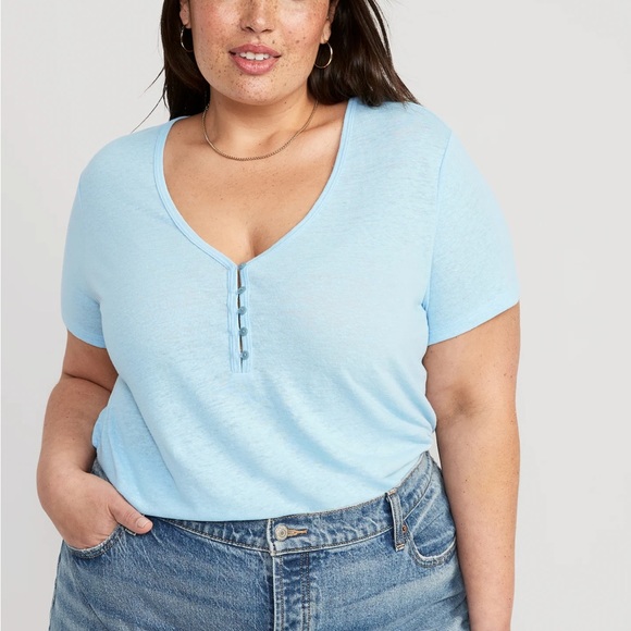 NWT Old Navy Linen-Blend V-Neck Henley T-Shirt Blue Tranquility SIZE LARGE - Picture 6 of 8